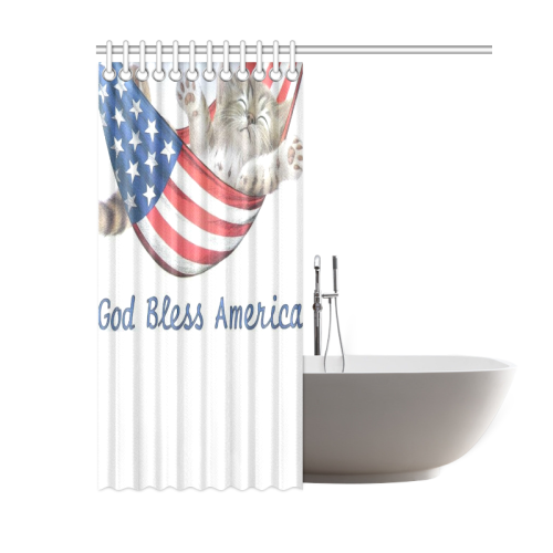 God Bless American Kitty Shower Curtain 60"x72"