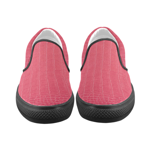 Red Snake Skin Slip-on Canvas Shoes for Men/Large Size (Model 019)