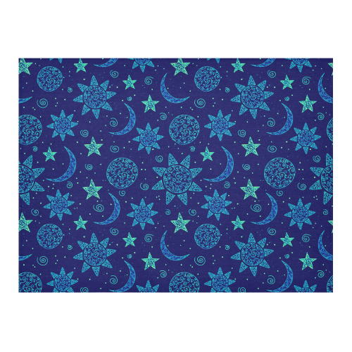 Moon and Stars Cotton Linen Tablecloth 52"x 70"
