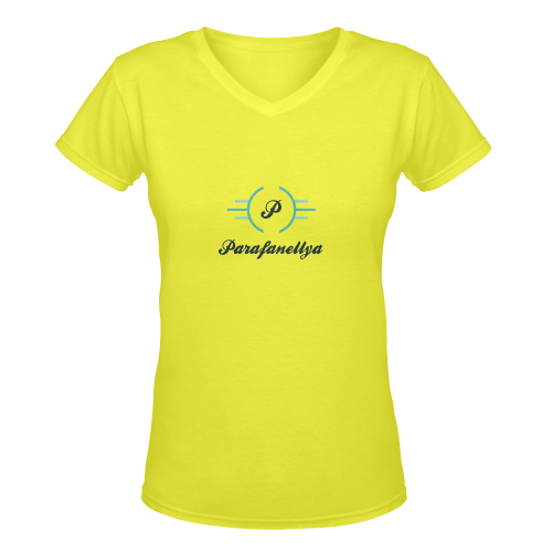Yellow Ladies V-Neck T-Shirt Women's Deep V-neck T-shirt (Model T19)