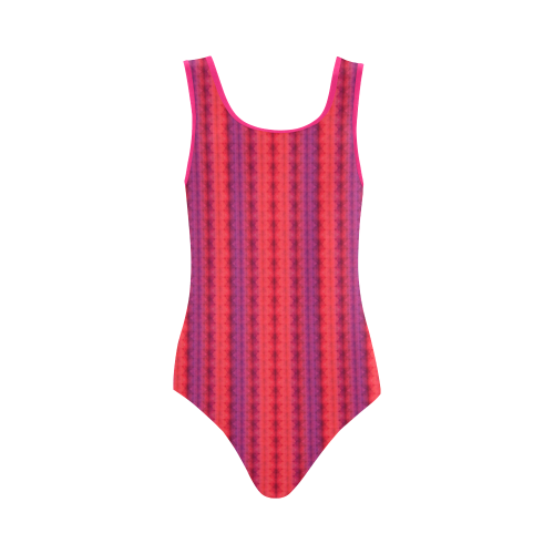 Eggplant Red Violet and Coral Ombre Stripes Vest One Piece Swimsuit (Model S04)