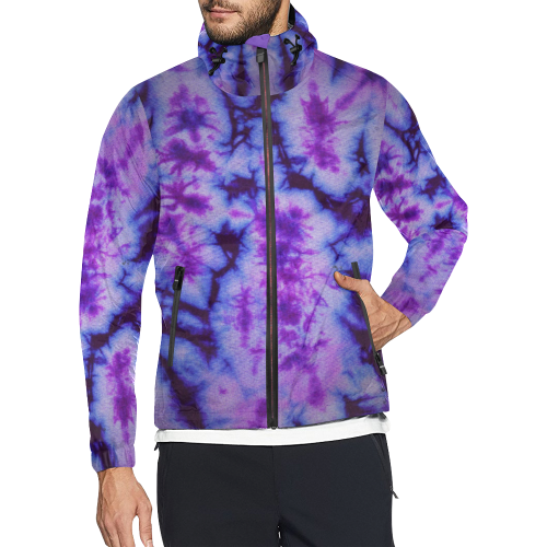 tie dye in shades of blue and purple Unisex All Over Print Windbreaker (Model H23)