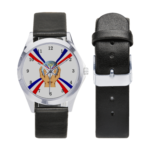 Assyrian World Unisex Silver-Tone Round Leather Watch (Model 216)