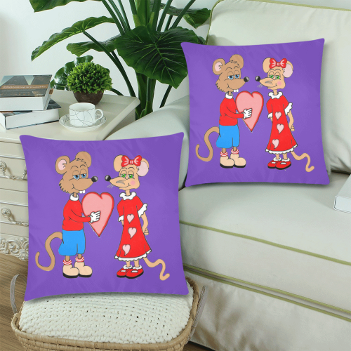 Love Mice Purple Custom Zippered Pillow Cases 18"x 18" (Twin Sides) (Set of 2)