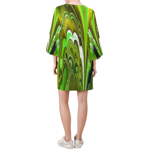 marbled fractal 417C by JamColors Bell Sleeve Dress (Model D52)