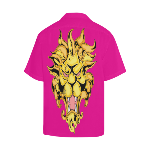 Gold Metallic Lion Pink Hawaiian Shirt (Model T58)