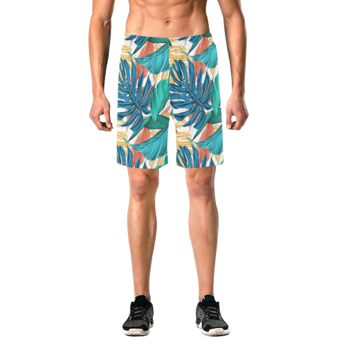 Tropical Jungle Leaves Men's All Over Print Elastic Beach Shorts (Model L20)