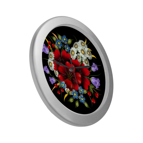 Bouquet Of Flowers Silver Color Wall Clock