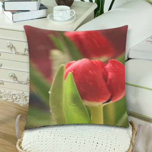 Love Red Tulip 1 Custom Zippered Pillow Cases 18"x 18" (Twin Sides) (Set of 2)