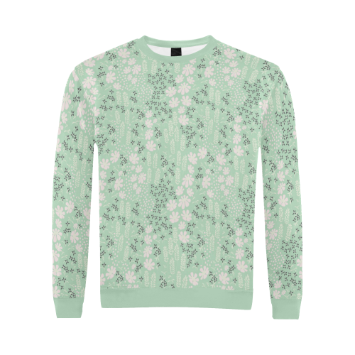 Mint Floral Pattern All Over Print Crewneck Sweatshirt for Men (Model H18)