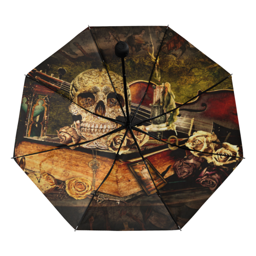 Steampunk Alchemist Mage Roses Celtic Skull Anti-UV Foldable Umbrella (Underside Printing) (U07)
