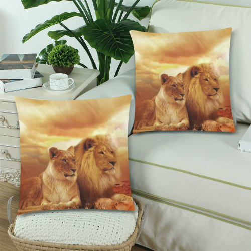 lion couple Custom Zippered Pillow Cases 18"x 18" (Twin Sides) (Set of 2)