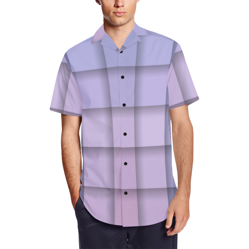 Glass Mosaic Blue Violet Orange Pattern Men's Short Sleeve Shirt with Lapel Collar (Model T54)