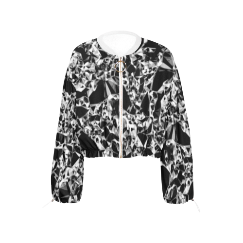 Black Diamond - black silver white triangle abstract pattern Cropped Chiffon Jacket for Women (Model H30)