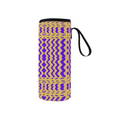 Purple Yellow Modern  Waves Lines Neoprene Water Bottle Pouch/Small