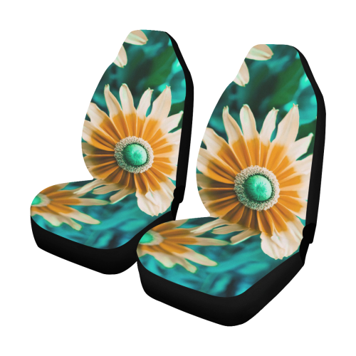 Yellow Orange Flower on Turquoise Green Photo Car Seat Covers (Set of 2)