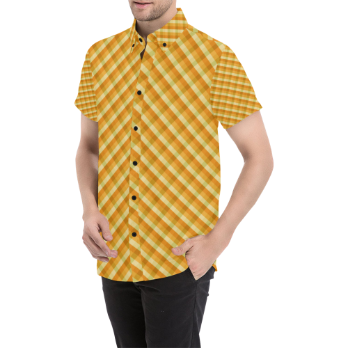 brown plaid pattern Men's All Over Print Short Sleeve Shirt (Model T53)