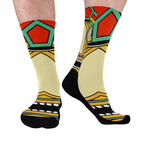 indian tribal Mid-Calf Socks (Black Sole)