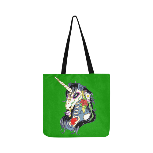 Spring Flower Unicorn Skull Green Reusable Shopping Bag Model 1660 (Two sides)