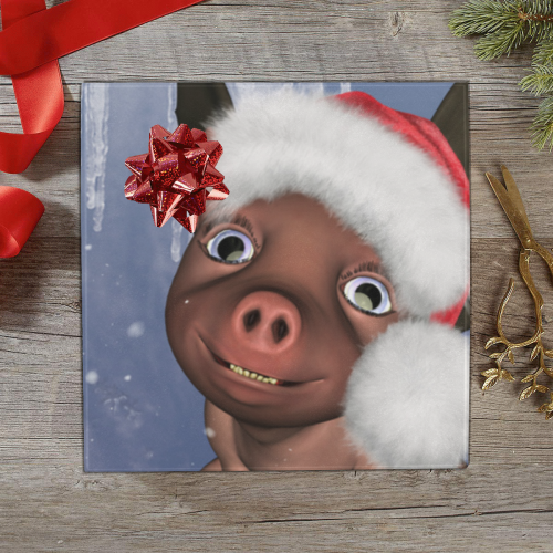 Christmas, cute little piglet with christmas hat Gift Wrapping Paper 58"x 23" (5 Rolls)