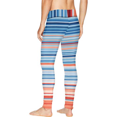 Blue and coral stripe 1 Men's All Over Print Leggings (Model L38)