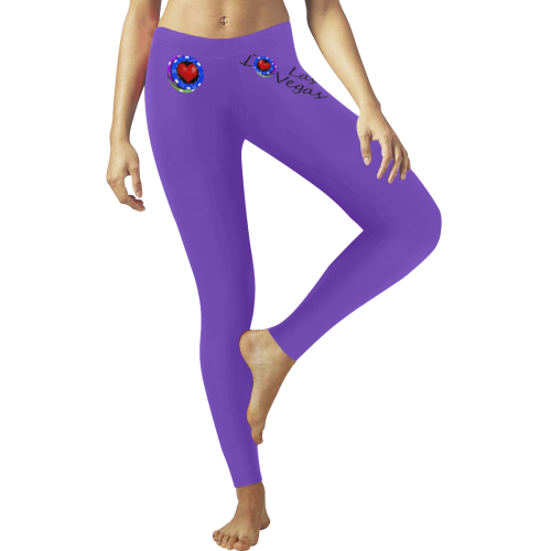 I Love Las Vegas / Poker Chips / Purple Women's Low Rise Leggings (Invisible Stitch) (Model L05)