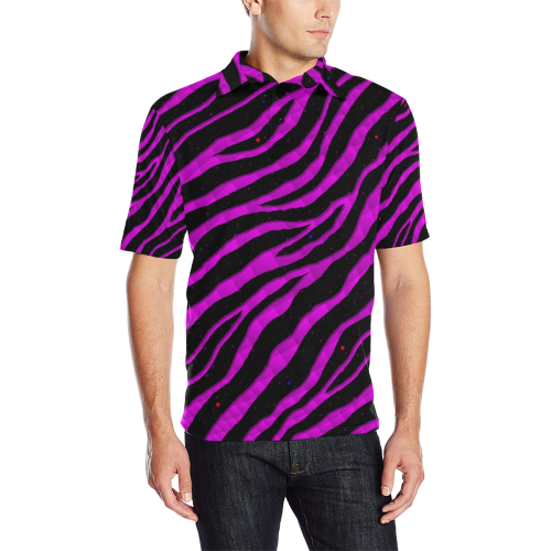 Ripped SpaceTime Stripes - Pink Men's All Over Print Polo Shirt (Model T55)
