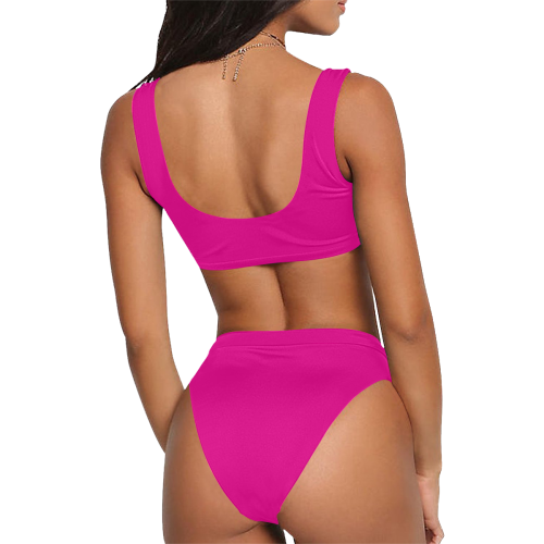 bright pink Sport Top & High-Waisted Bikini Swimsuit (Model S07)