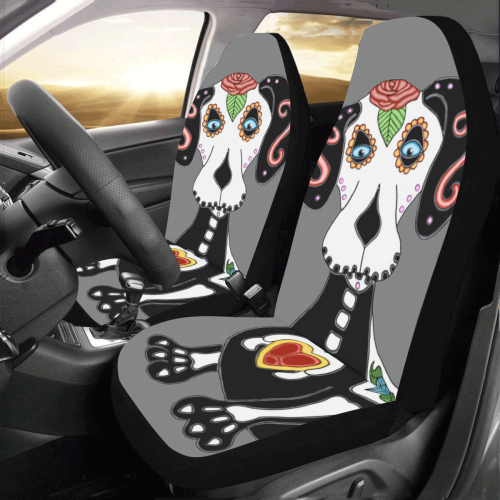 Dachshund Sugar Skull Grey Car Seat Covers (Set of 2)
