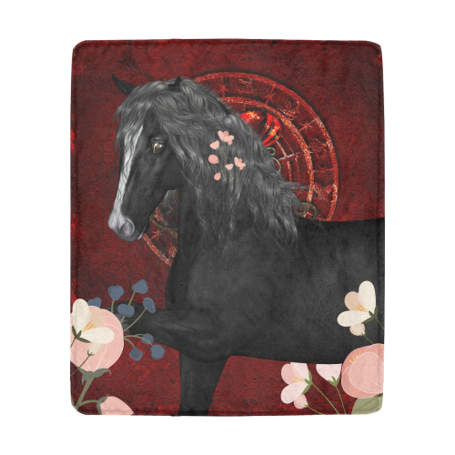 Black horse with flowers Ultra-Soft Micro Fleece Blanket 50"x60"