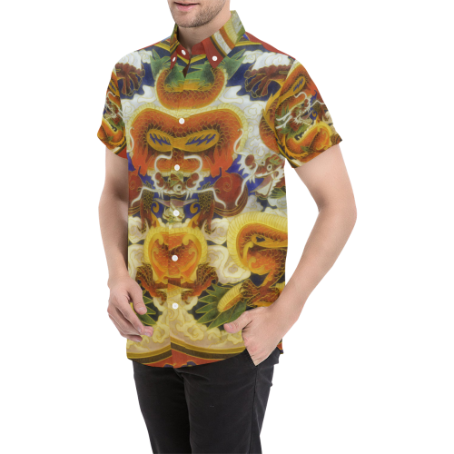 Chinese Dragons Men's All Over Print Short Sleeve Shirt/Large Size (Model T53)
