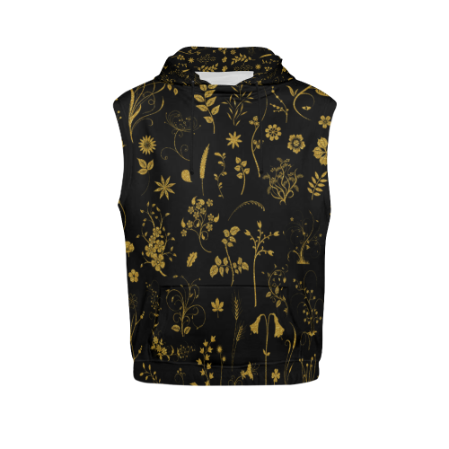 Ethno Floral Elements Pattern Gold 1 All Over Print Sleeveless Hoodie for Women (Model H15)