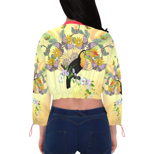 Toucan with flowers Cropped Chiffon Jacket for Women (Model H30)