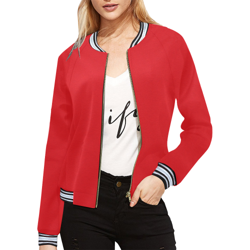 Ravishing Tulip Red Solid Color All Over Print Bomber Jacket for Women (Model H21)