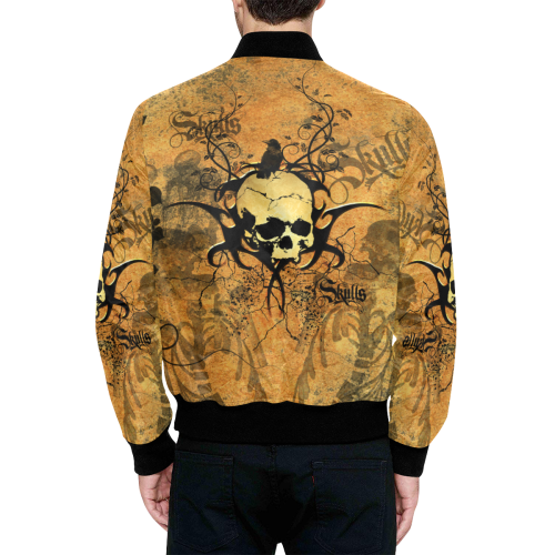 Awesome skull with tribal All Over Print Quilted Bomber Jacket for Men (Model H33)