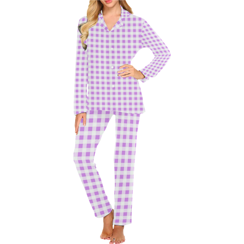 Lavender Gingham Women's Long Pajama Set