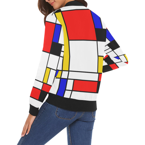 Bauhouse Composition Mondrian Style All Over Print Bomber Jacket for Women (Model H19)