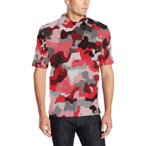 camouflage red,black Men's All Over Print Polo Shirt (Model T55)