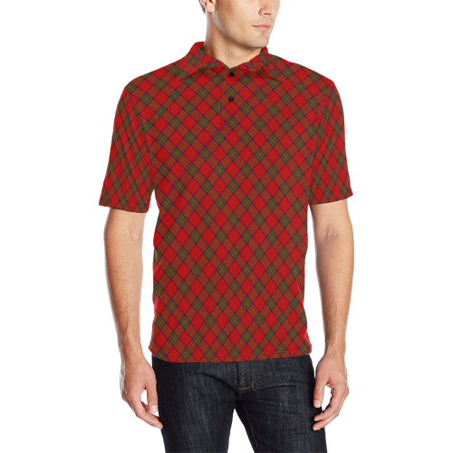 Red Tartan Plaid Pattern Men's All Over Print Polo Shirt (Model T55)