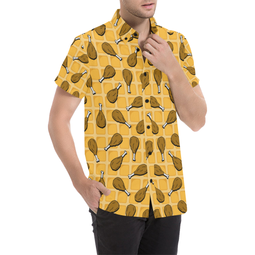 chicken and waffles Men's All Over Print Short Sleeve Shirt/Large Size (Model T53)