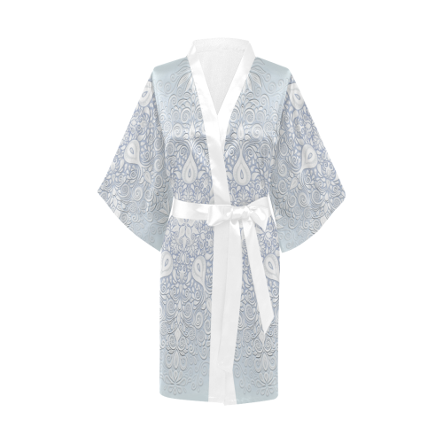 White and Blue Watercolor Mandala Pattern Kimono Robe