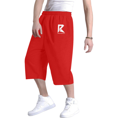 Men's Baggy Shorts (White&Red) Men's All Over Print Baggy Shorts (Model L37)