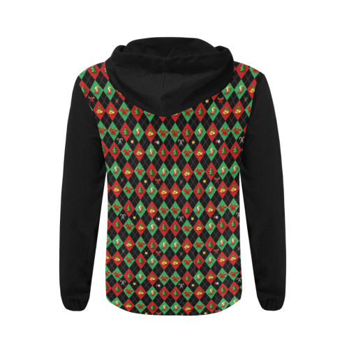 Christmas Argyle Pattern (Vest Style) Black All Over Print Full Zip Hoodie for Men (Model H14)