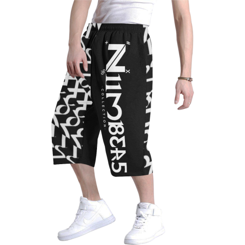 NUMBERS Collection 1234567 Black/White Men's All Over Print Baggy Shorts (Model L37)
