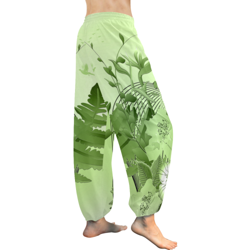 Soft green flowers with birds Women's All Over Print Harem Pants (Model L18)