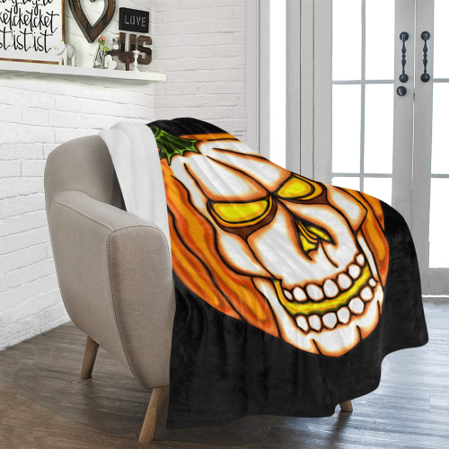 Pumpkin Skull Black Ultra-Soft Micro Fleece Blanket 50"x60"