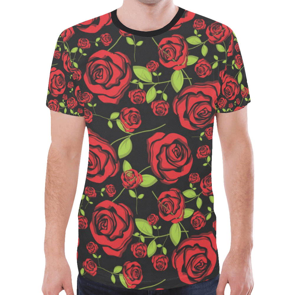 black shirt with red roses