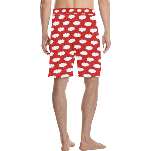 Clouds with Polka Dots on Red Men's All Over Print Casual Shorts (Model L23)