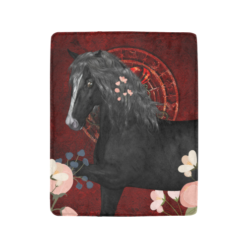 Black horse with flowers Ultra-Soft Micro Fleece Blanket 40"x50"