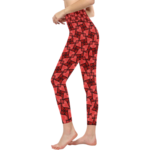 Red Hearts Love Pattern Women's All Over Print High-Waisted Leggings (Model L36)
